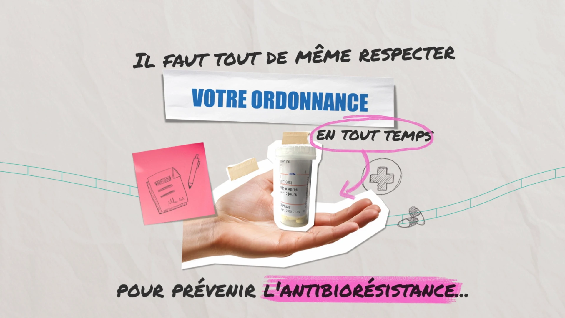 Main tenant un flacon de médicaments sous le rappel de respecter son ordonnance en tout temps