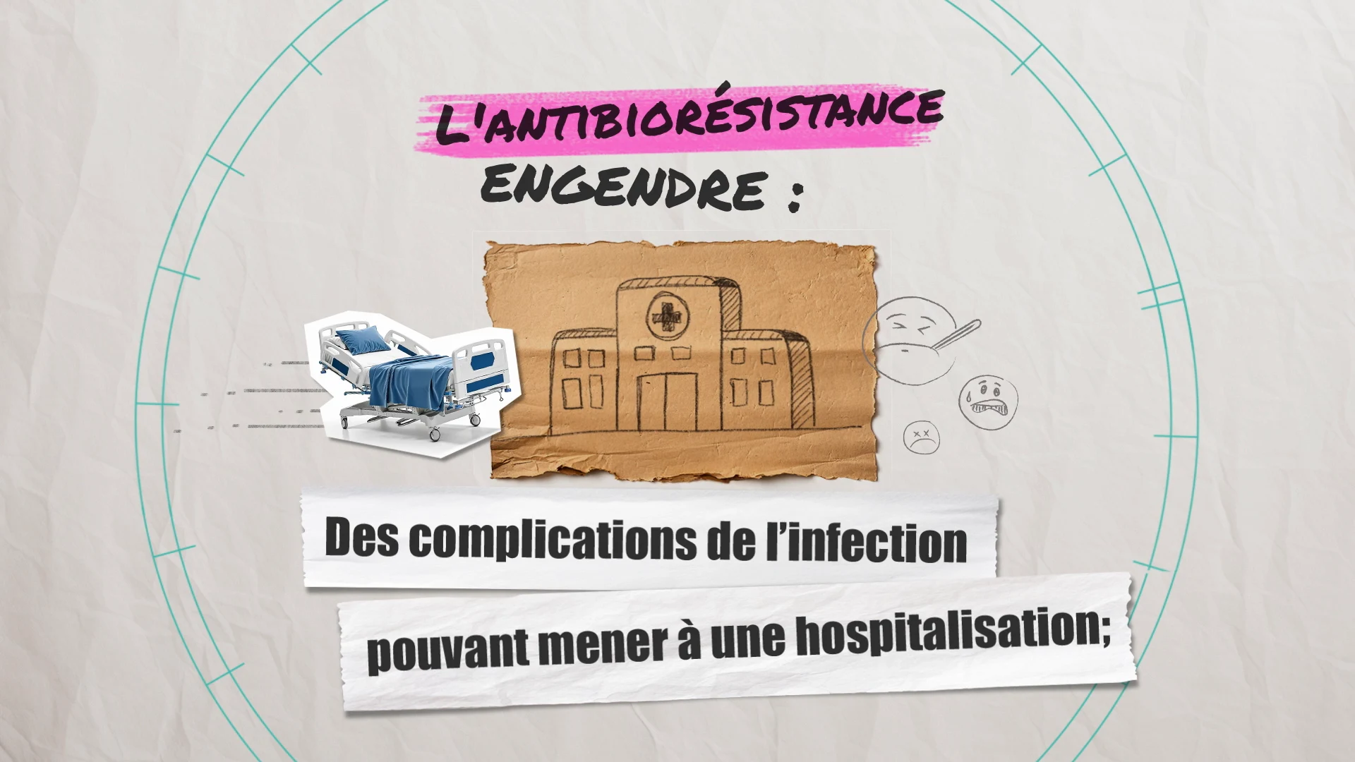 Illustration d’un hôpital et d’une ambulance évoquant les complications d’une infection