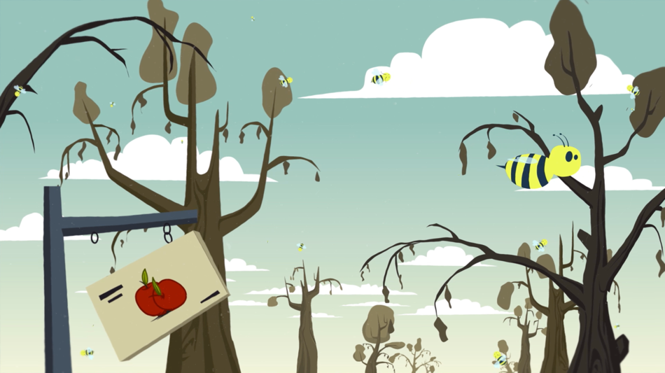 Illustration taken from a scene from the motion design video about apple trees diseases.